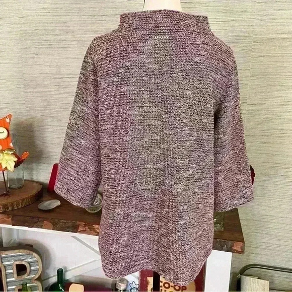 Loft Women Sweater Size M Pink Boucle Tweed Knit 3/4 Sleeve Mock Turtleneck - Picture 9 of 10